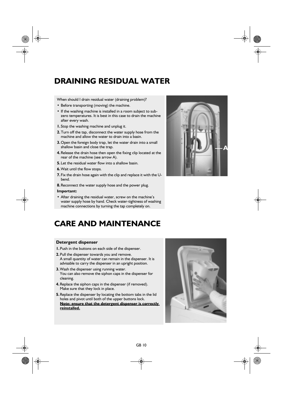 Draining residual water care and maintenance | Smeg K600TL1 User Manual | Page 10 / 20