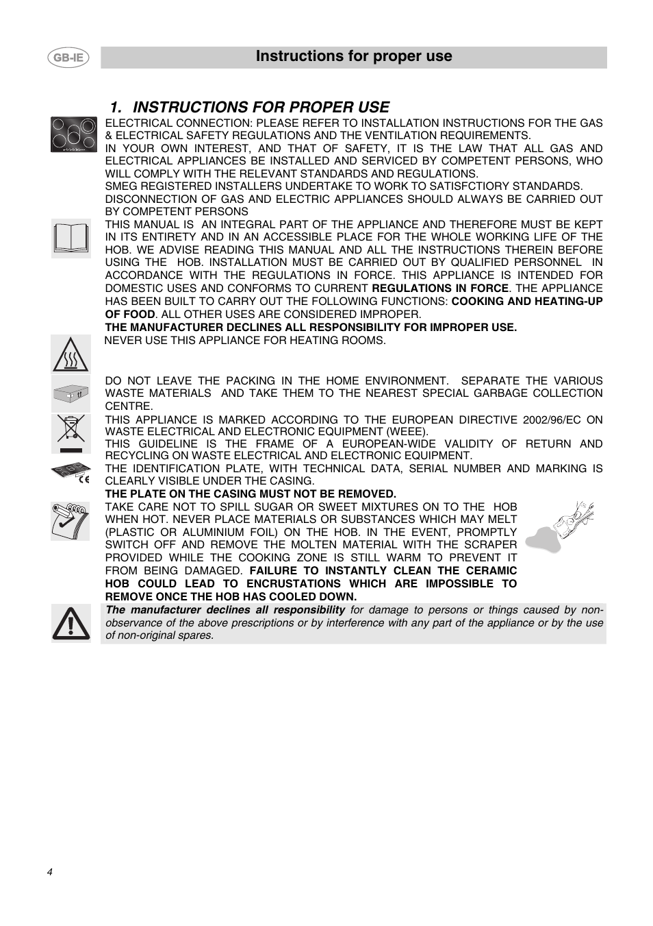 Instructions for proper use | Smeg SE2641NO User Manual | Page 2 / 15