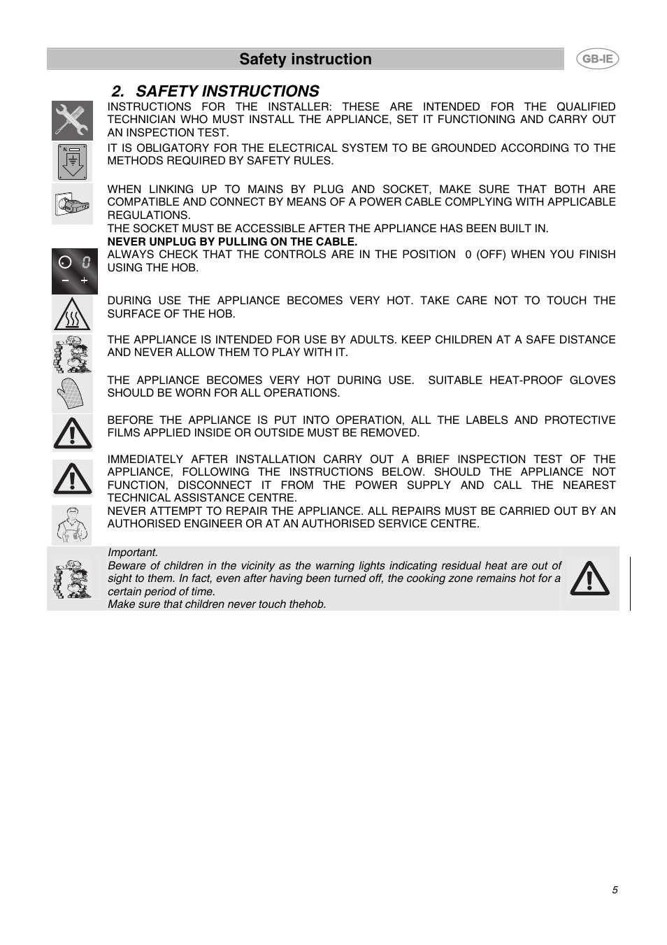 Safety instructions, Safety instruction | Smeg SE2641NO User Manual | Page 3 / 15