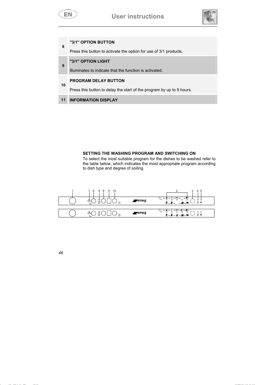 User instructions | Smeg DI607 User Manual | Page 11 / 36