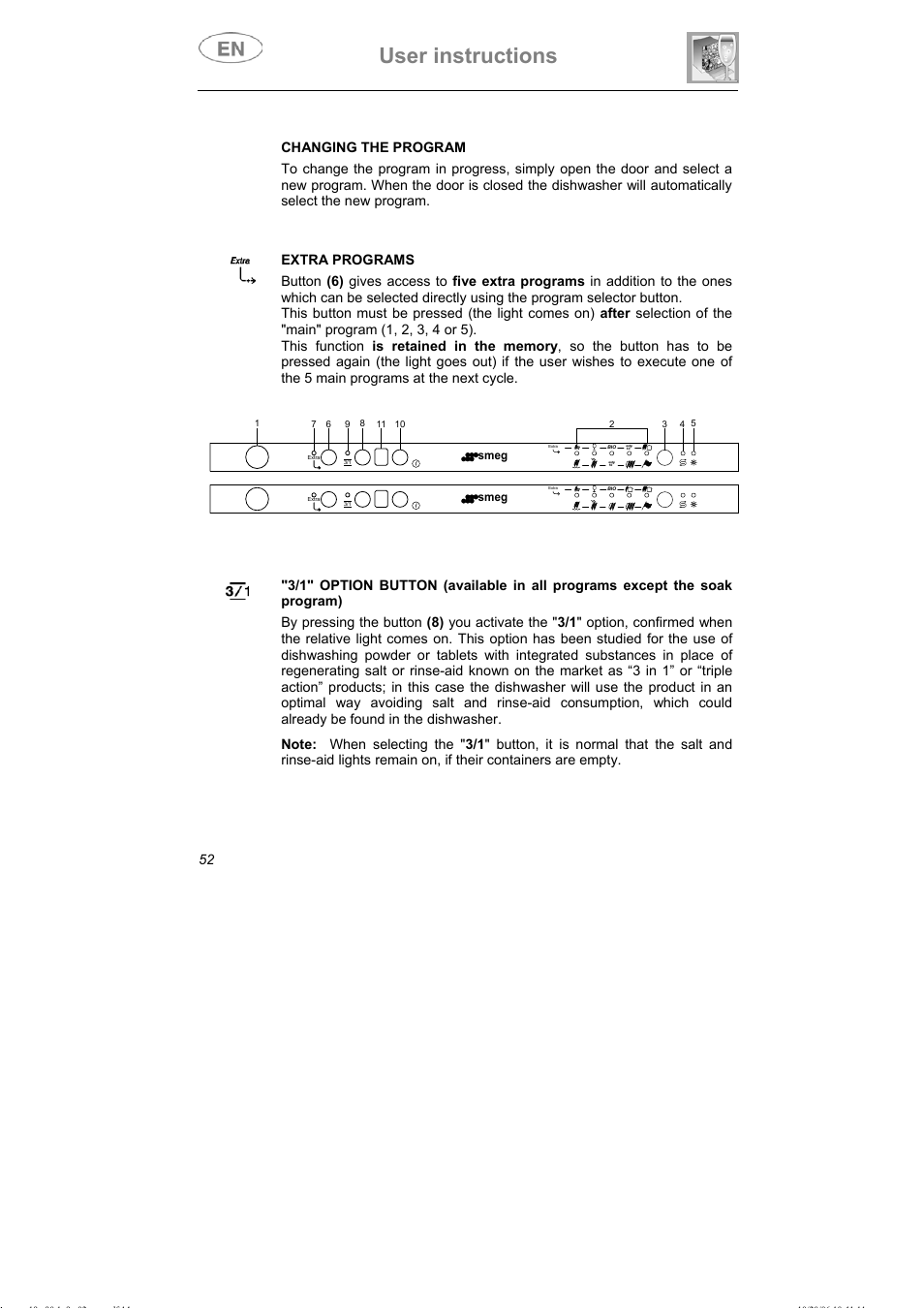 User instructions, Smeg | Smeg DI607 User Manual | Page 17 / 36