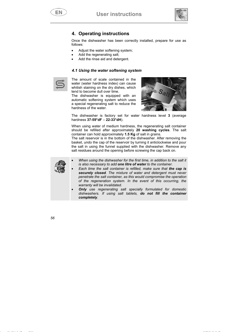 User instructions, Operating instructions | Smeg DI607 User Manual | Page 21 / 36
