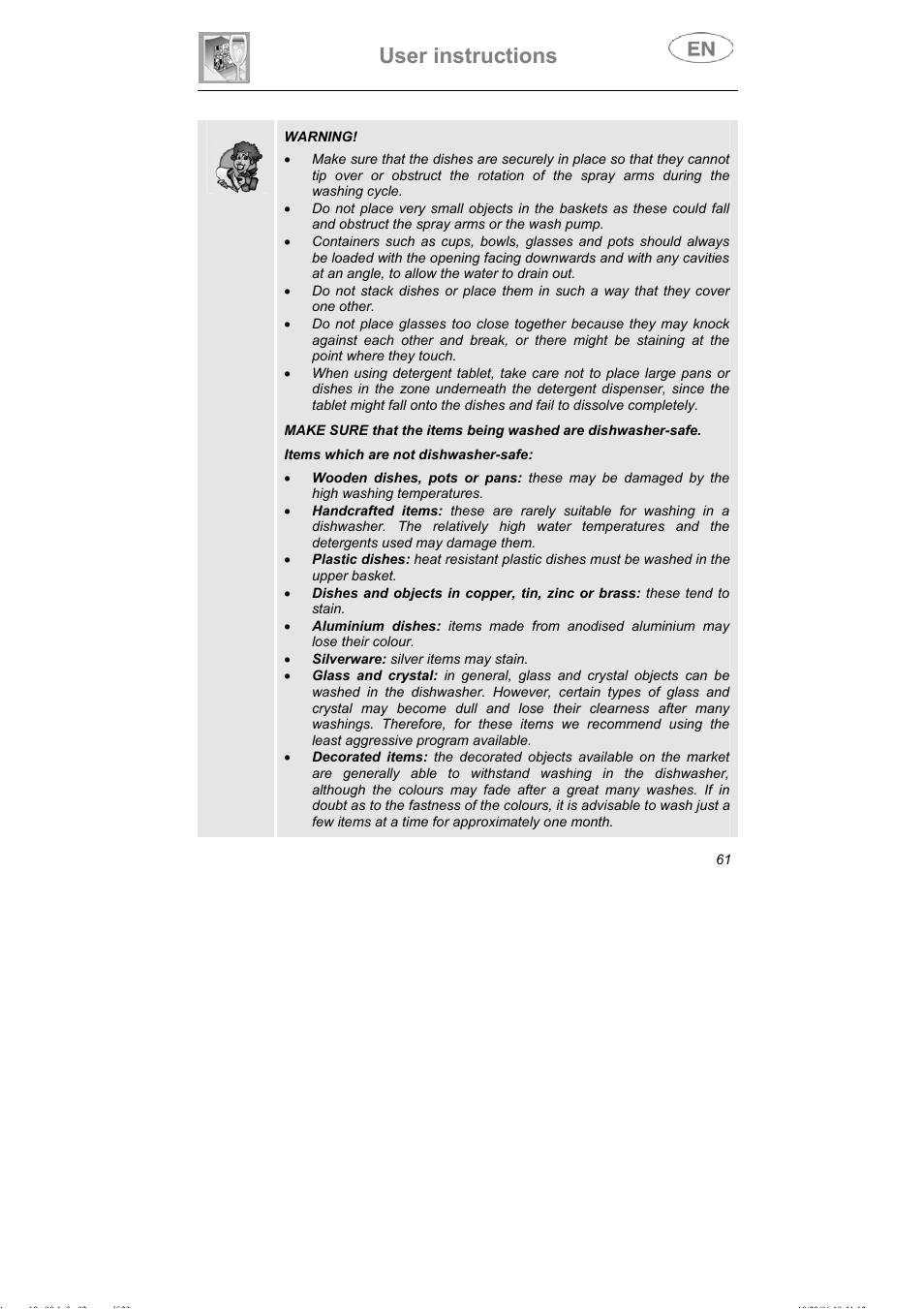User instructions | Smeg DI607 User Manual | Page 26 / 36