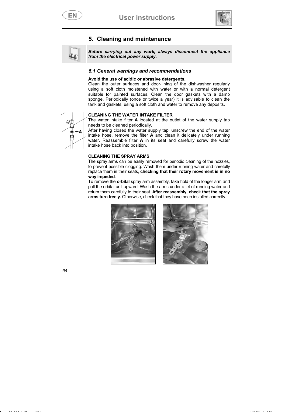 User instructions, Cleaning and maintenance | Smeg DI607 User Manual | Page 29 / 36