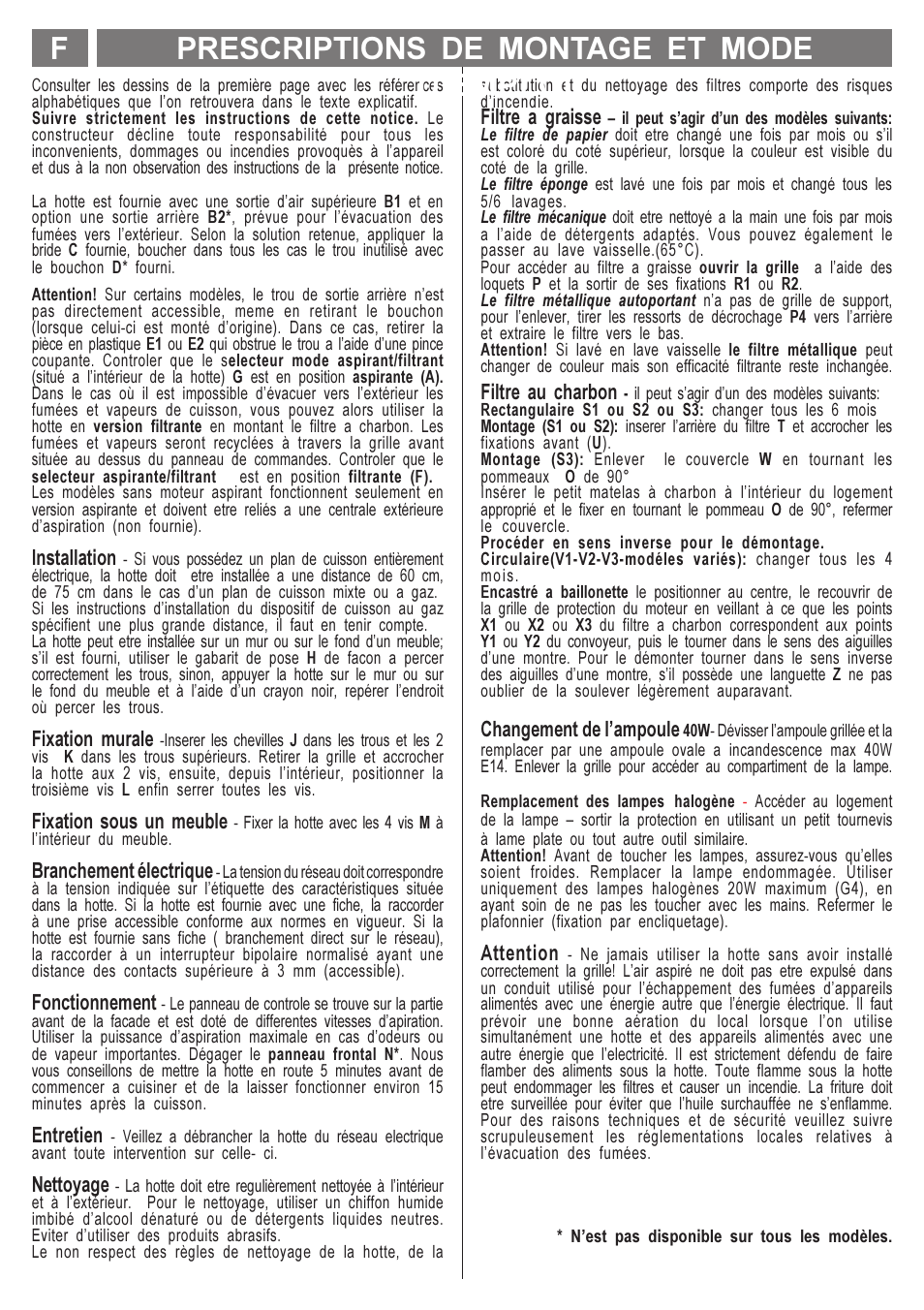 Prescriptions de montage et mode demploi f | Smeg KSEC70X User Manual | Page 7 / 20