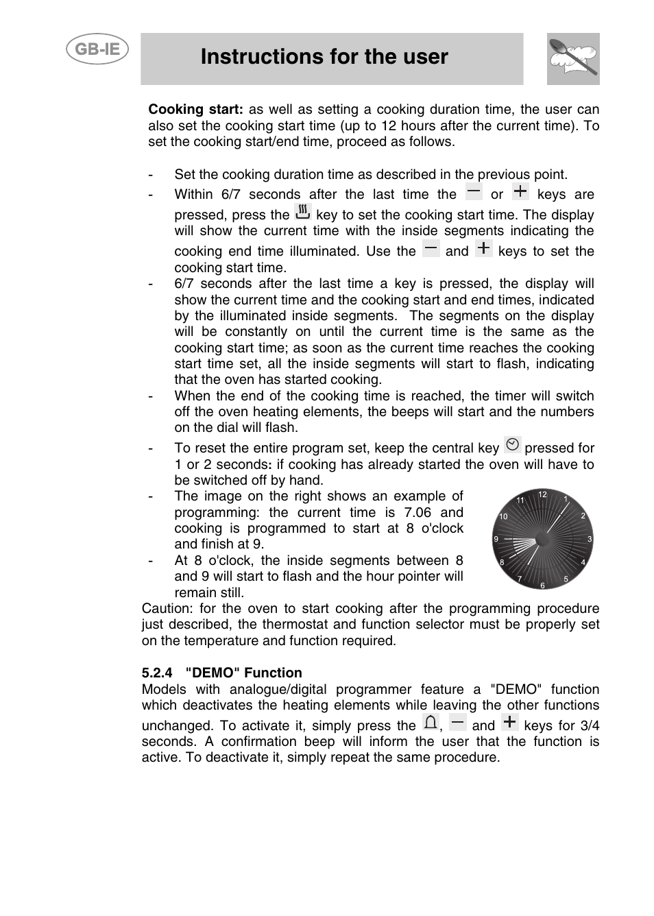 4 "demo" function, Instructions for the user | Smeg CS71-5 User Manual | Page 14 / 26