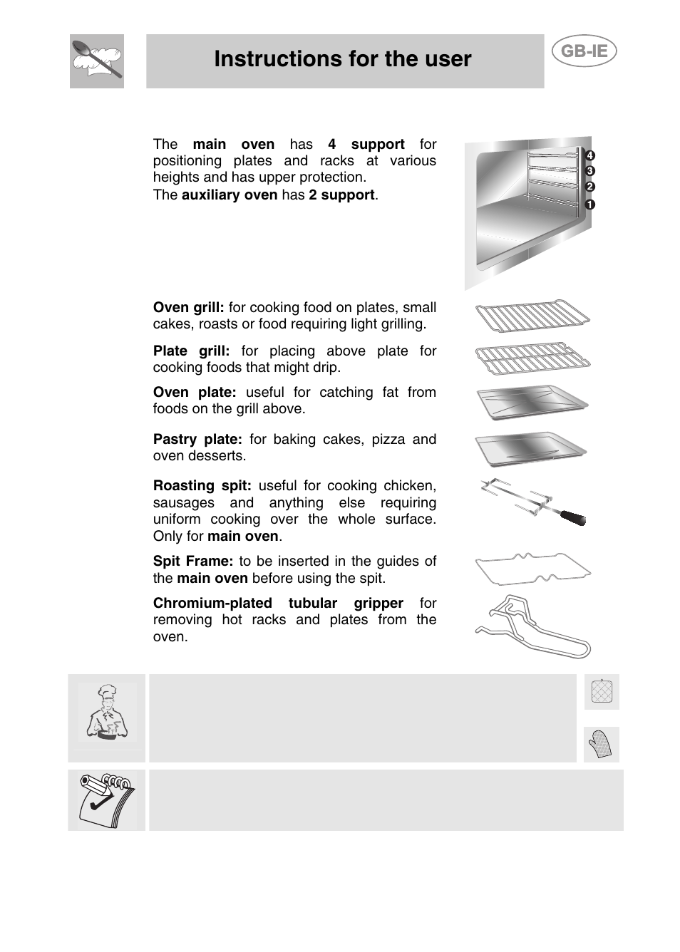 Available accessories, Instructions for the user, Holders) | Smeg CS71-5 User Manual | Page 17 / 26