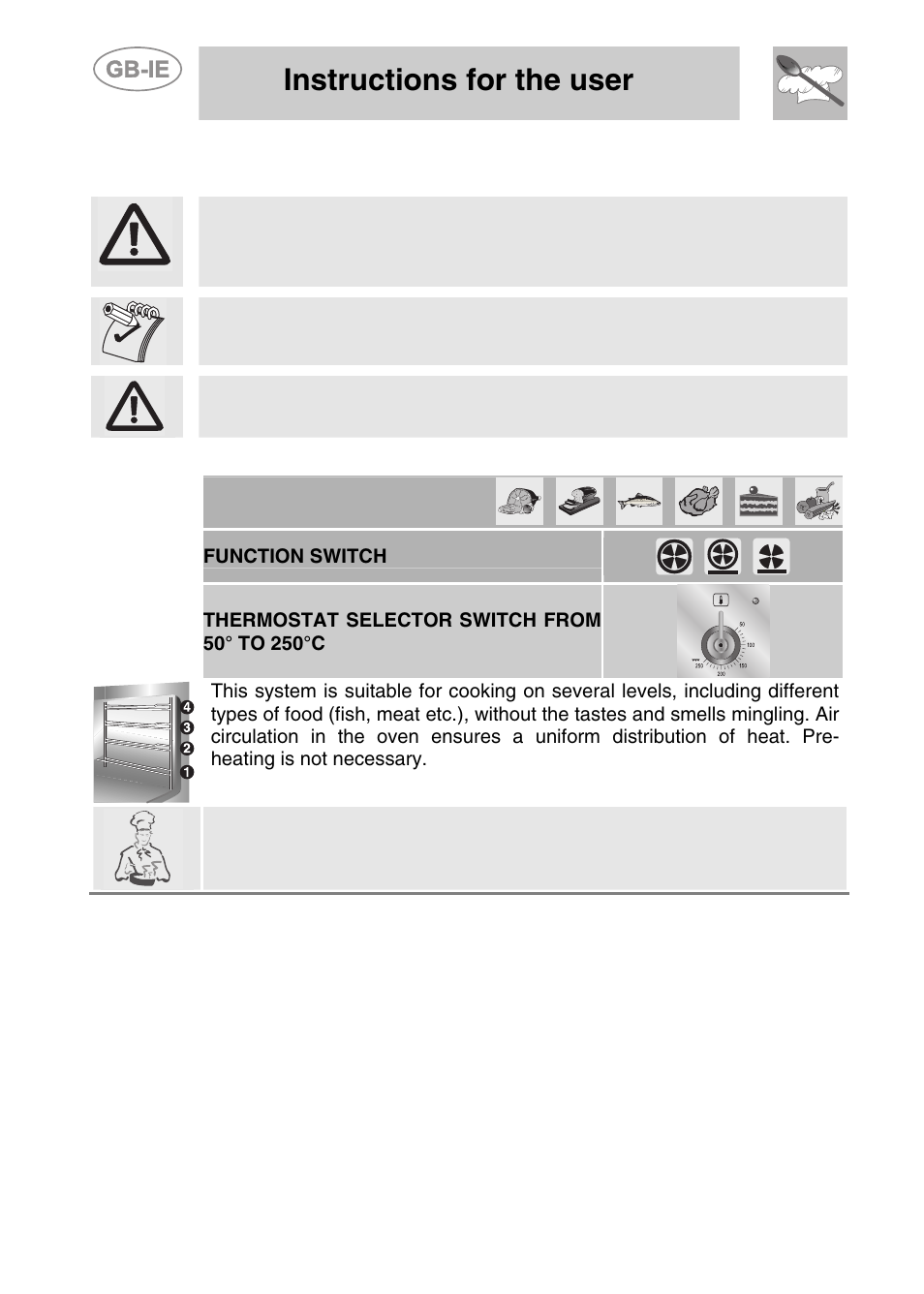 Cooking hints, 1 hot-air cooking, Instructions for the user | Smeg CS71-5 User Manual | Page 18 / 26