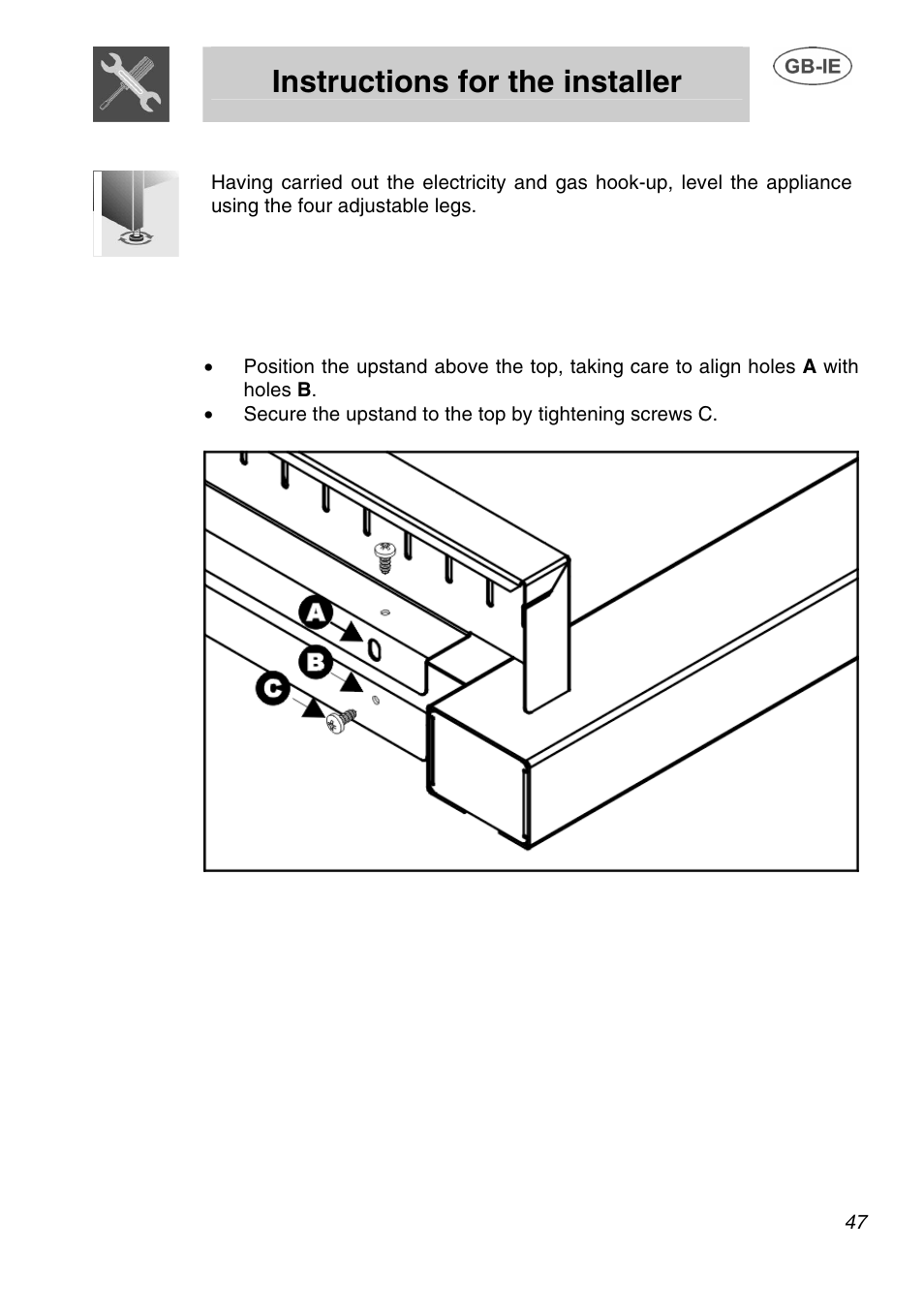 Instructions for the installer | Smeg A1.1K User Manual | Page 13 / 35