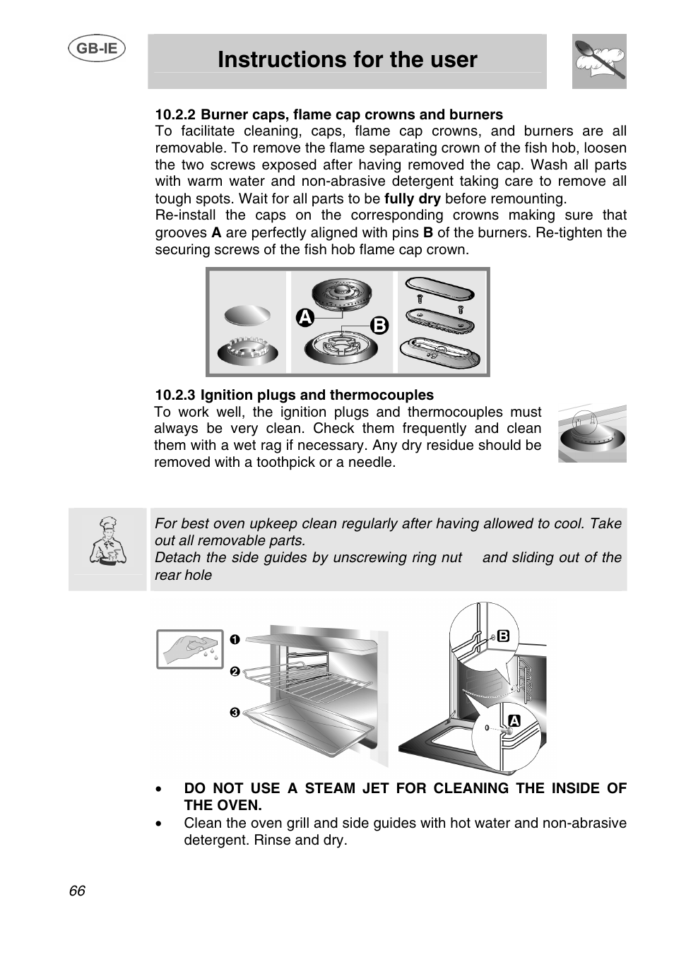 Instructions for the user, 3 cleaning of the oven | Smeg A1.1K User Manual | Page 32 / 35