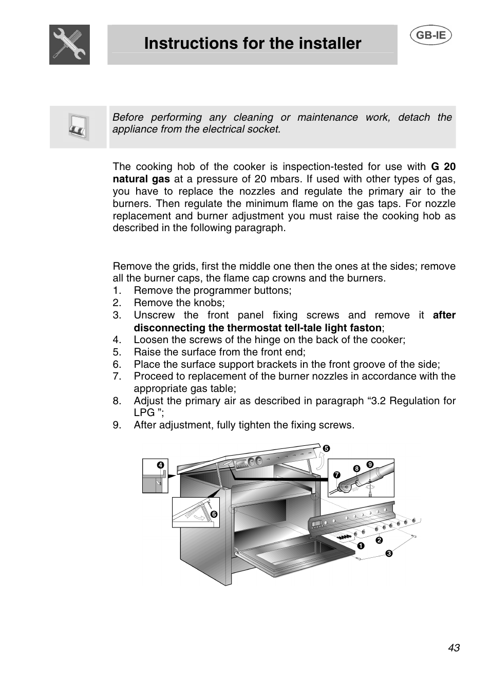 Instructions for the installer, Adaptation to different types of gas | Smeg A1.1K User Manual | Page 9 / 35