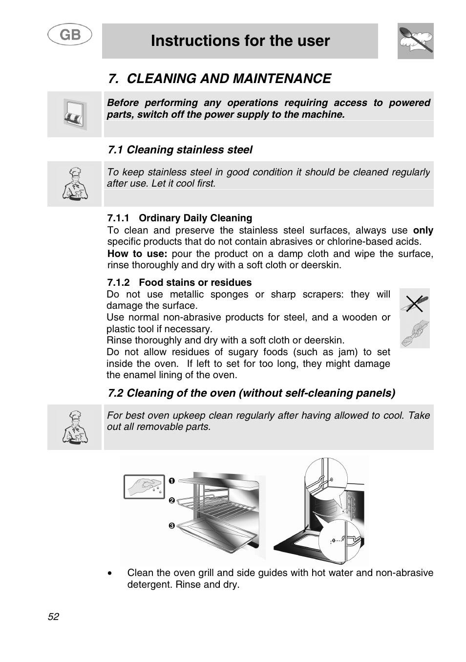 Instructions for the user, Cleaning and maintenance | Smeg SA280X User Manual | Page 24 / 26