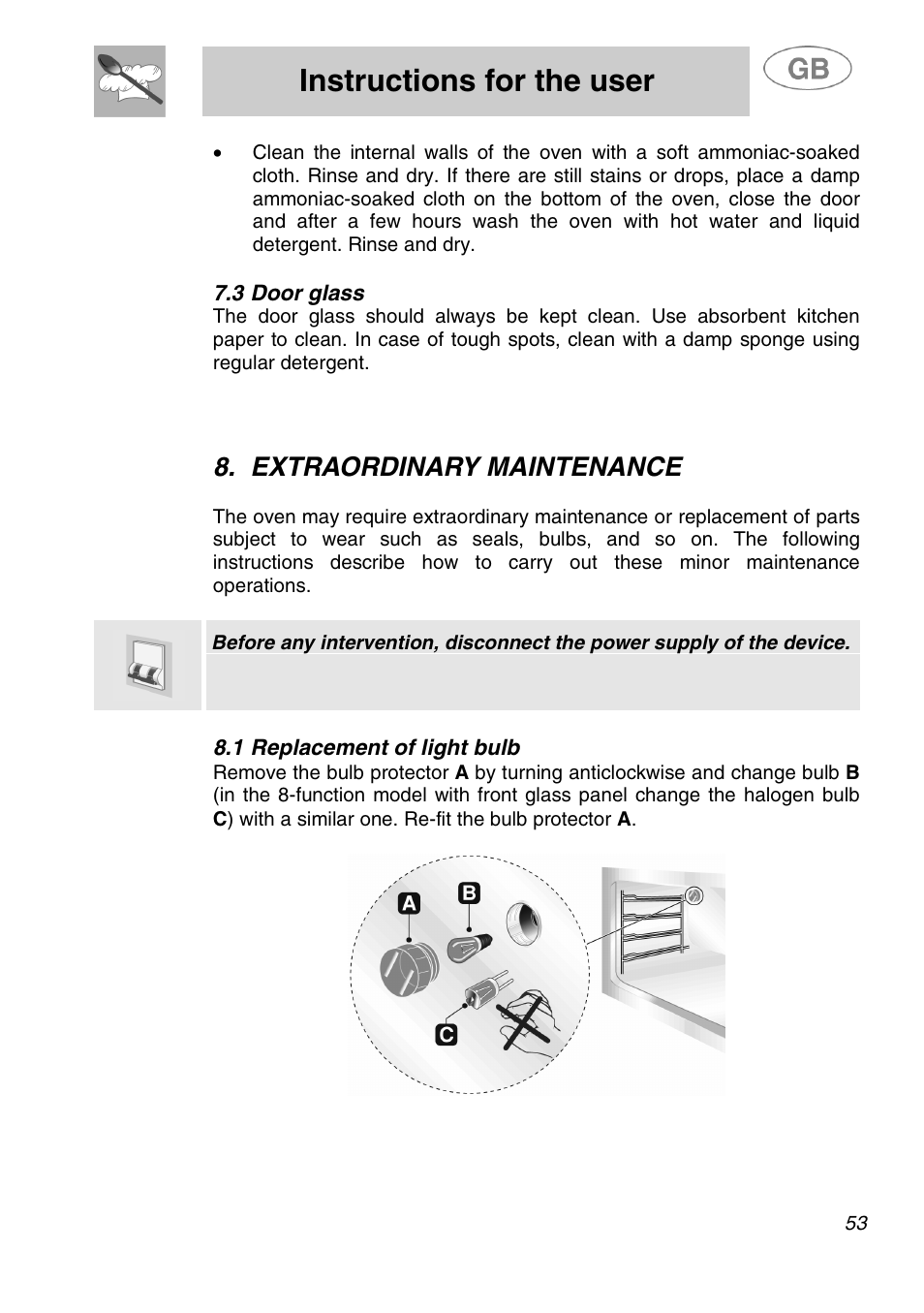 Instructions for the user, Extraordinary maintenance | Smeg SA280X User Manual | Page 25 / 26