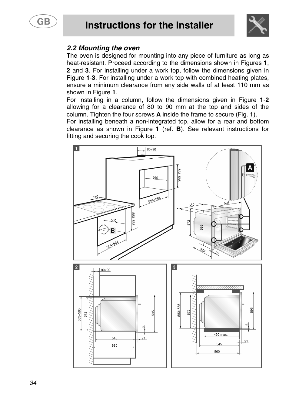 Instructions for the installer | Smeg SA280X User Manual | Page 6 / 26