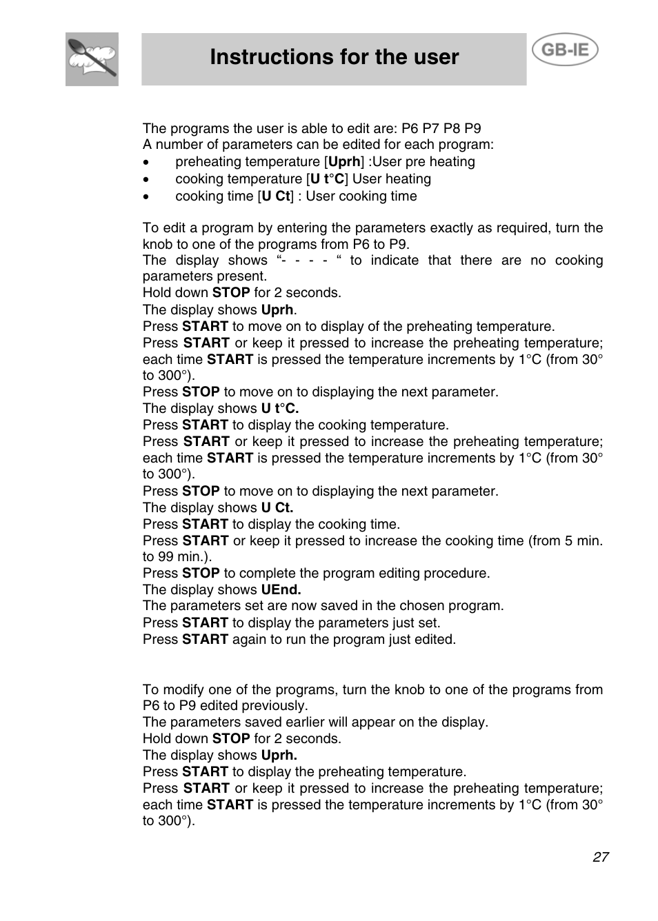Instructions for the user | Smeg ALFA31XE User Manual | Page 10 / 15