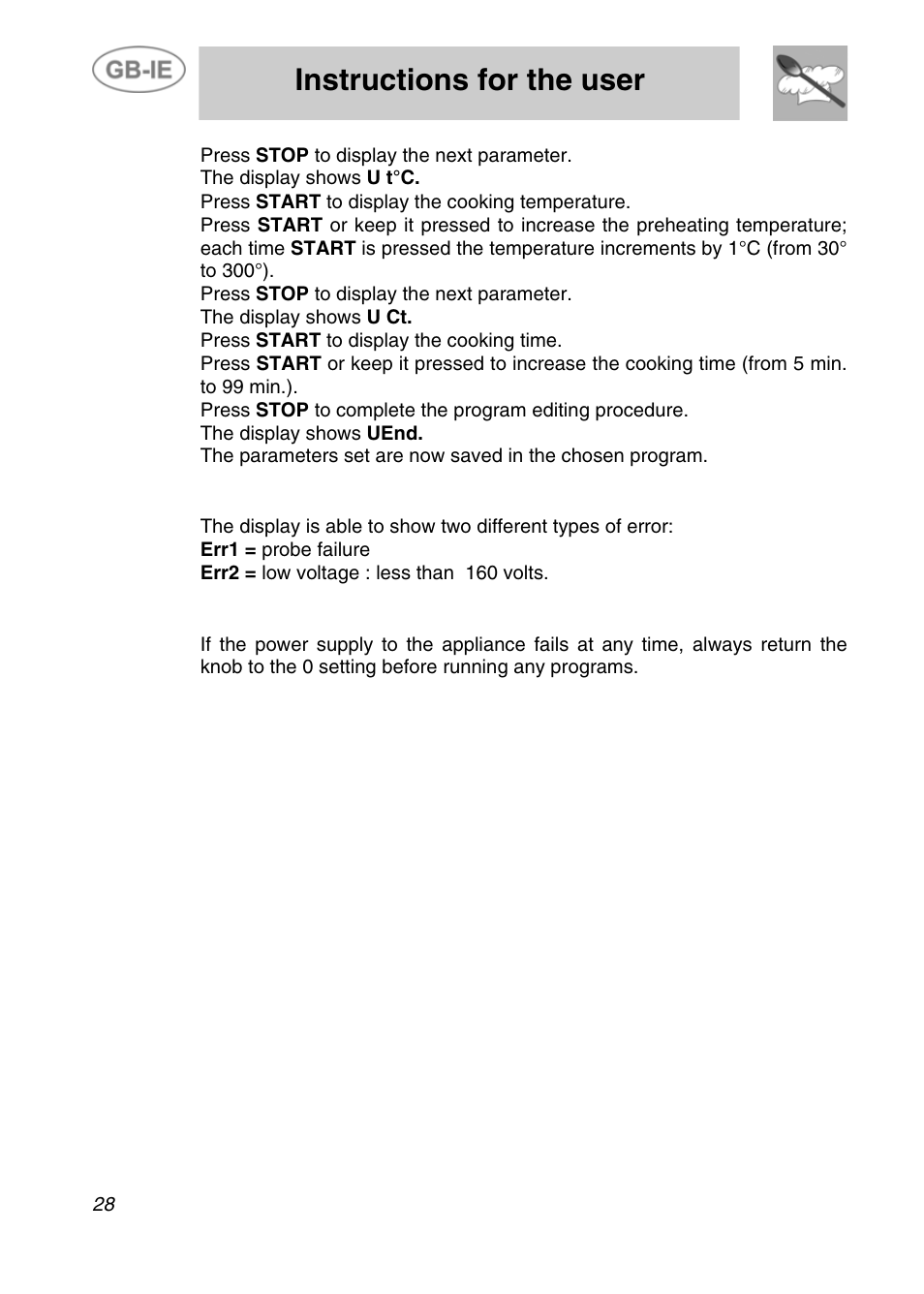 Instructions for the user | Smeg ALFA31XE User Manual | Page 11 / 15