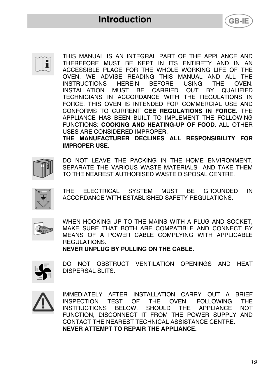 Introduction, Instructions for safe and proper use | Smeg ALFA31XE User Manual | Page 2 / 15