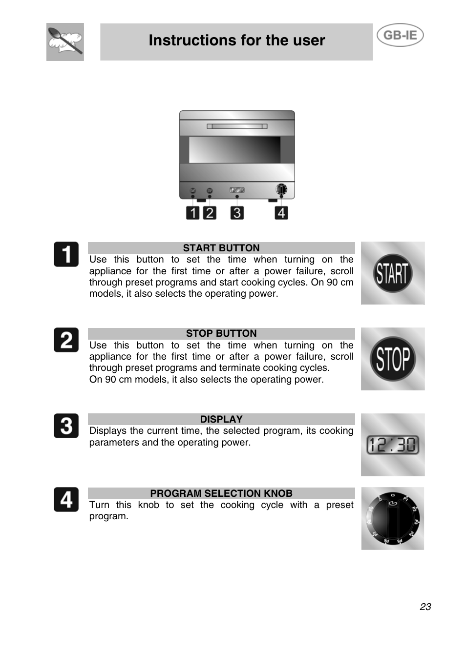 Instructions for the user, Description of controls | Smeg ALFA31XE User Manual | Page 6 / 15