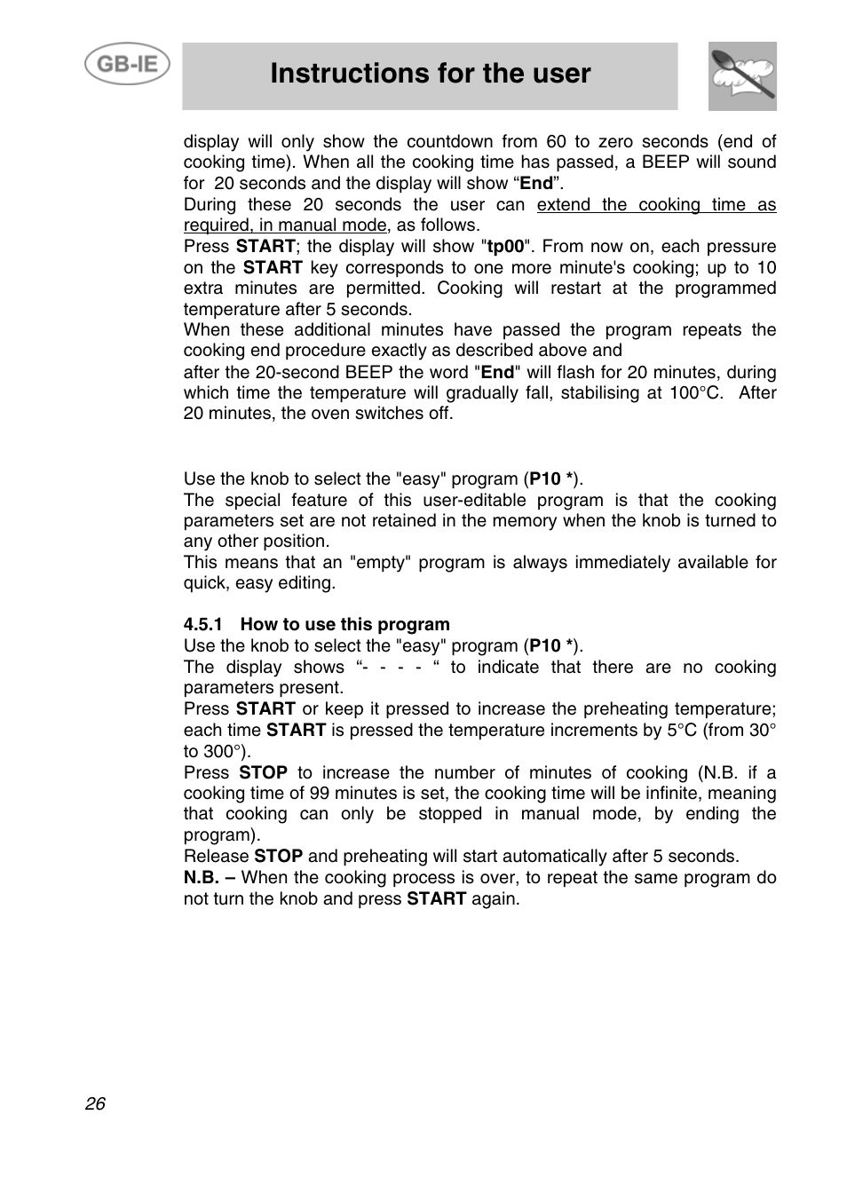 Instructions for the user | Smeg ALFA31XE User Manual | Page 9 / 15