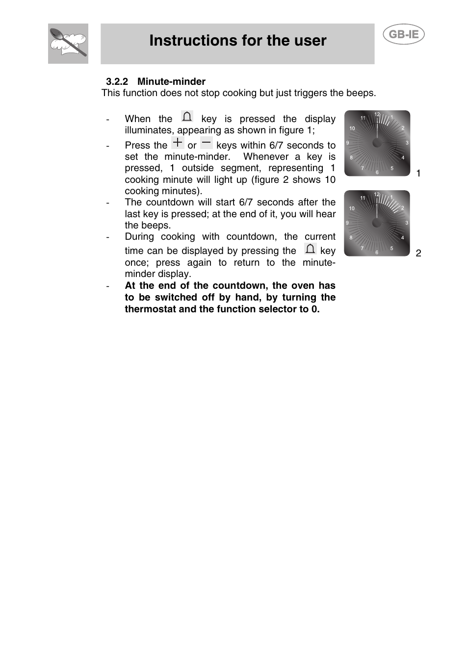 Minute-minder, Instructions for the user | Smeg S108X-5 User Manual | Page 11 / 24