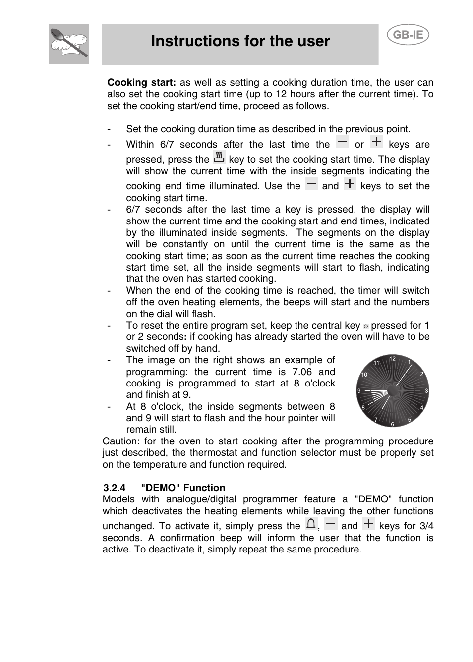 4 "demo" function, Instructions for the user | Smeg S108X-5 User Manual | Page 13 / 24