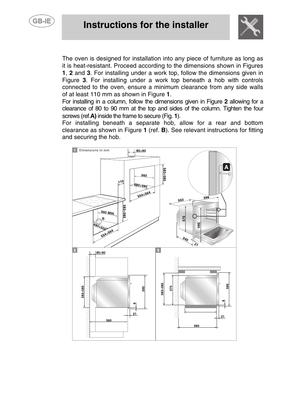 Installing the oven, Instructions for the installer | Smeg S108X-5 User Manual | Page 6 / 24
