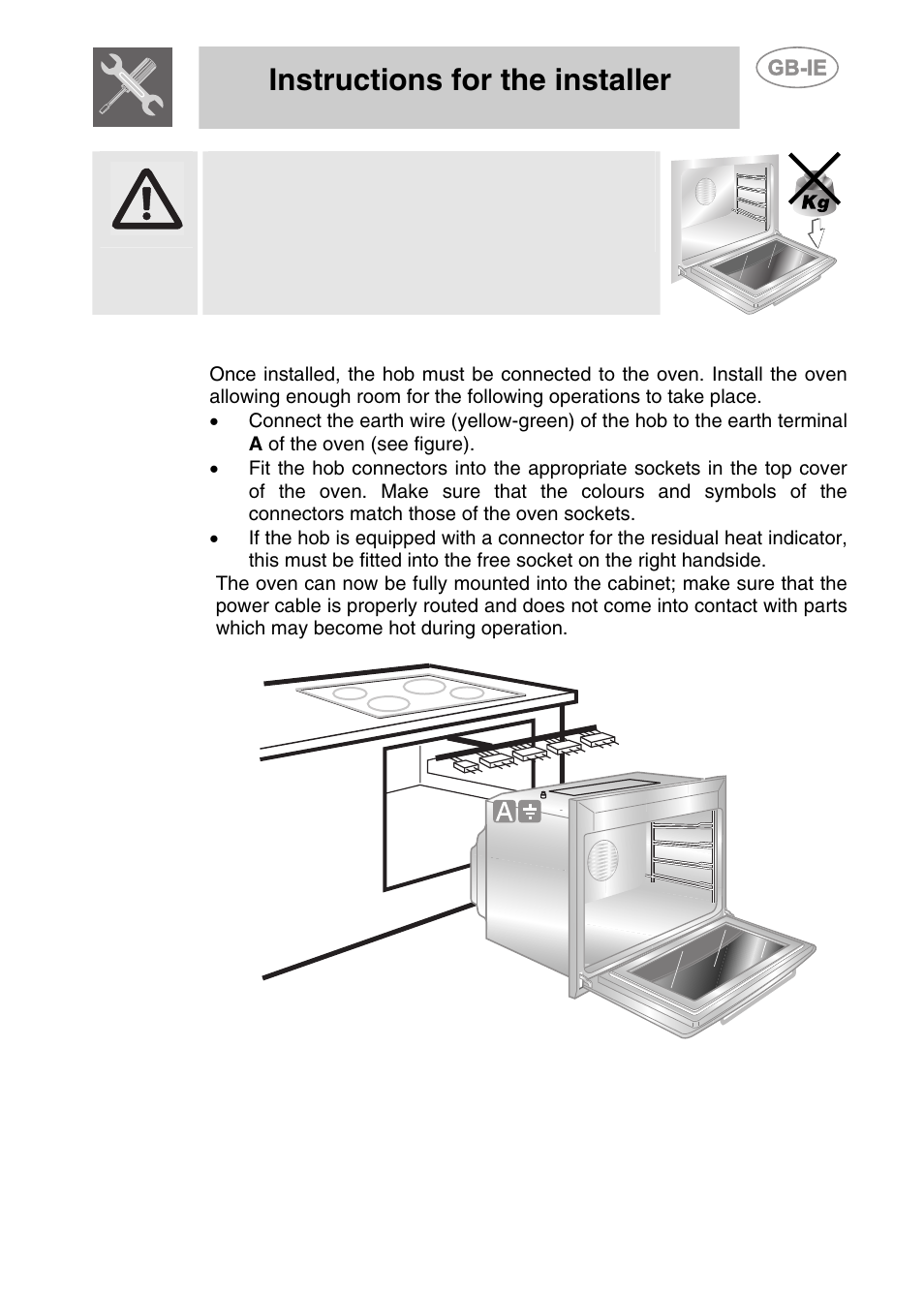 3 connecting the hob to the oven, Instructions for the installer | Smeg S108X-5 User Manual | Page 7 / 24