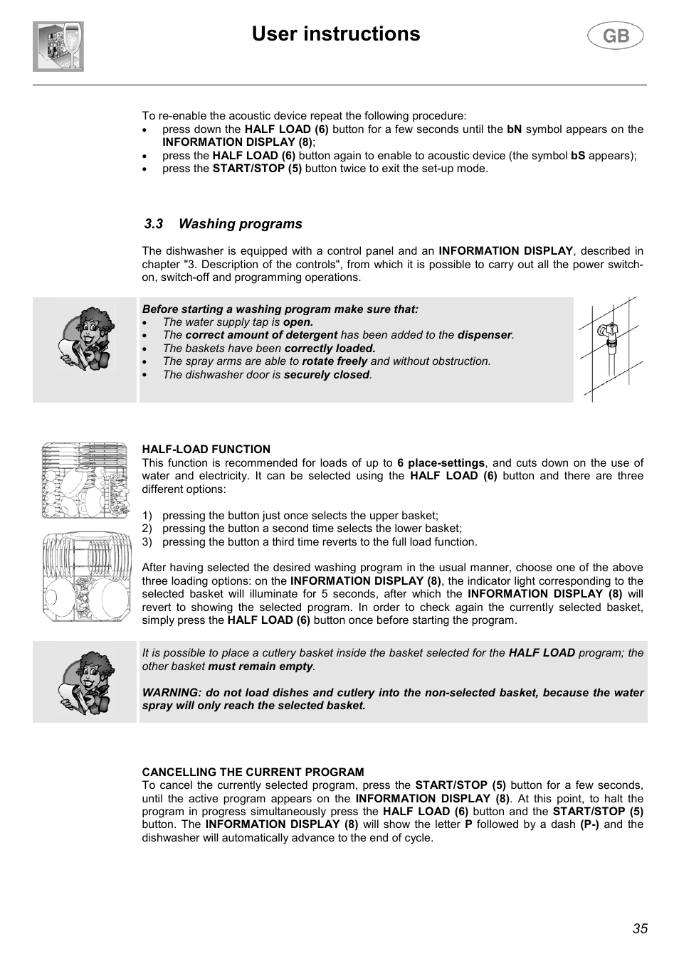 User instructions | Smeg DWD1E User Manual | Page 10 / 28