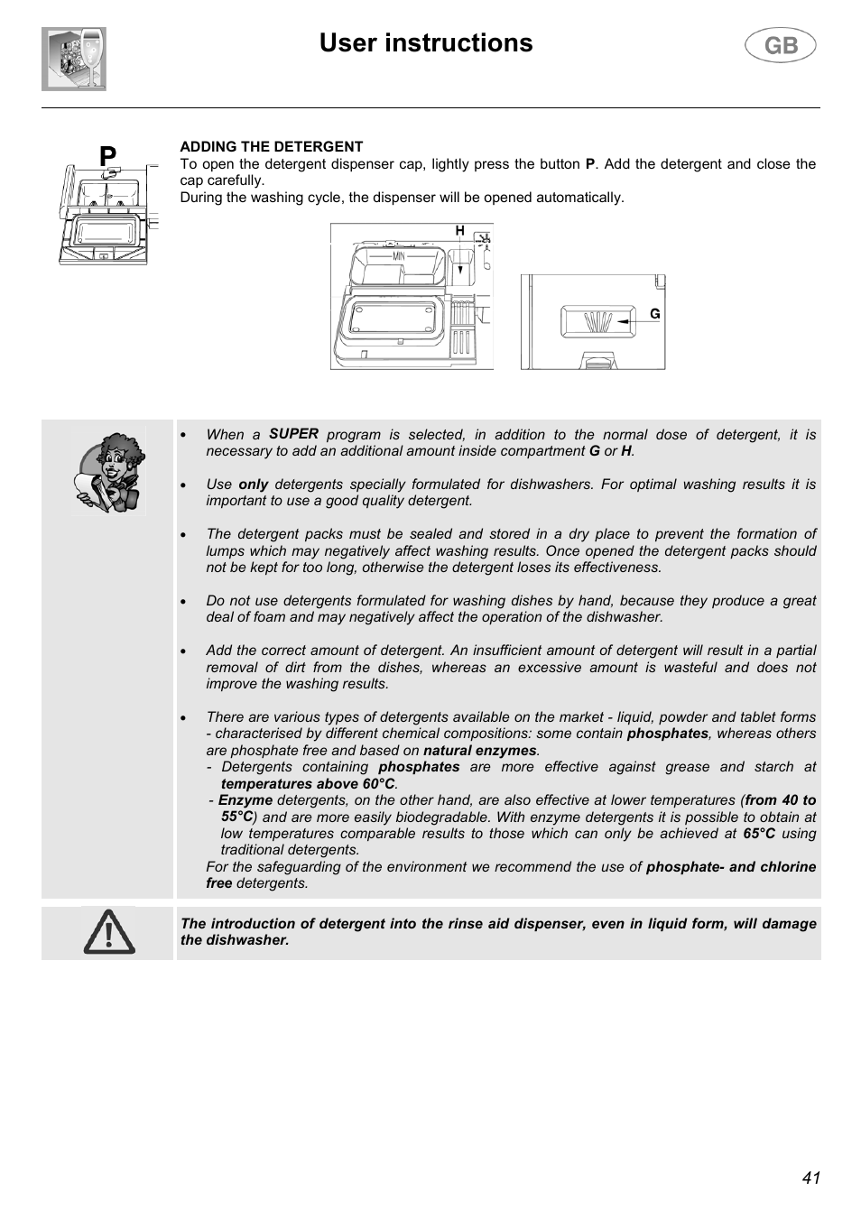 User instructions | Smeg DWD1E User Manual | Page 16 / 28