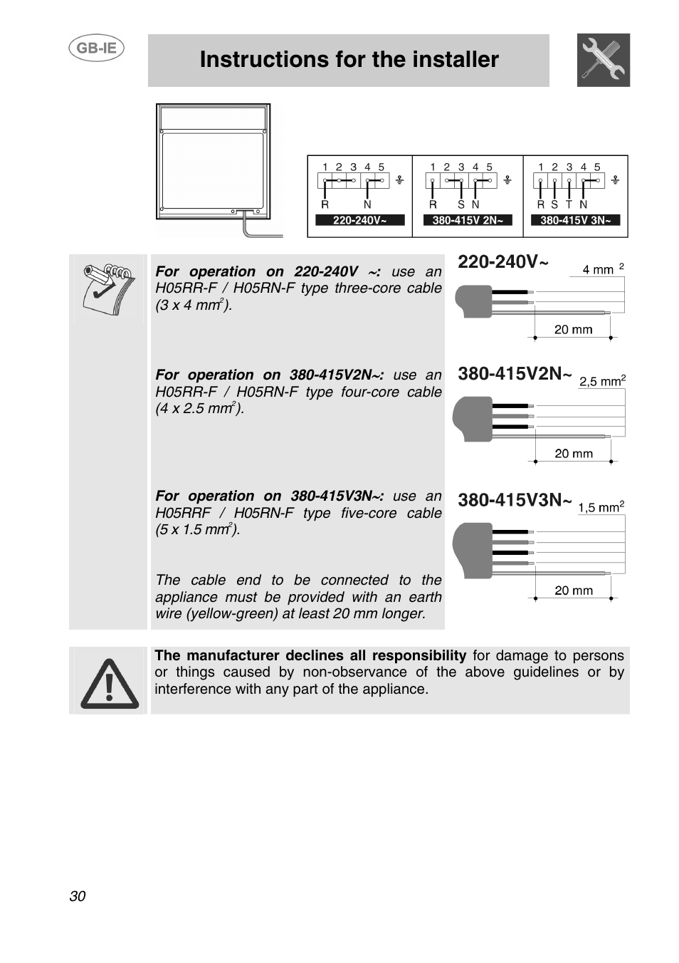 Instructions for the installer | Smeg SA240X-5 User Manual | Page 5 / 23