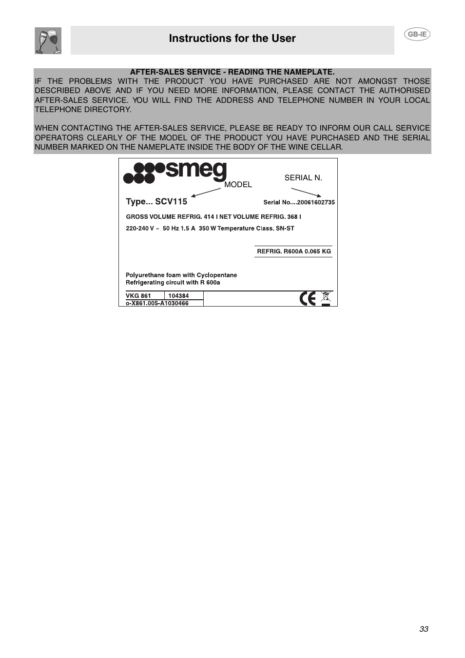 Instructions for the user | Smeg GB-IE User Manual | Page 15 / 16