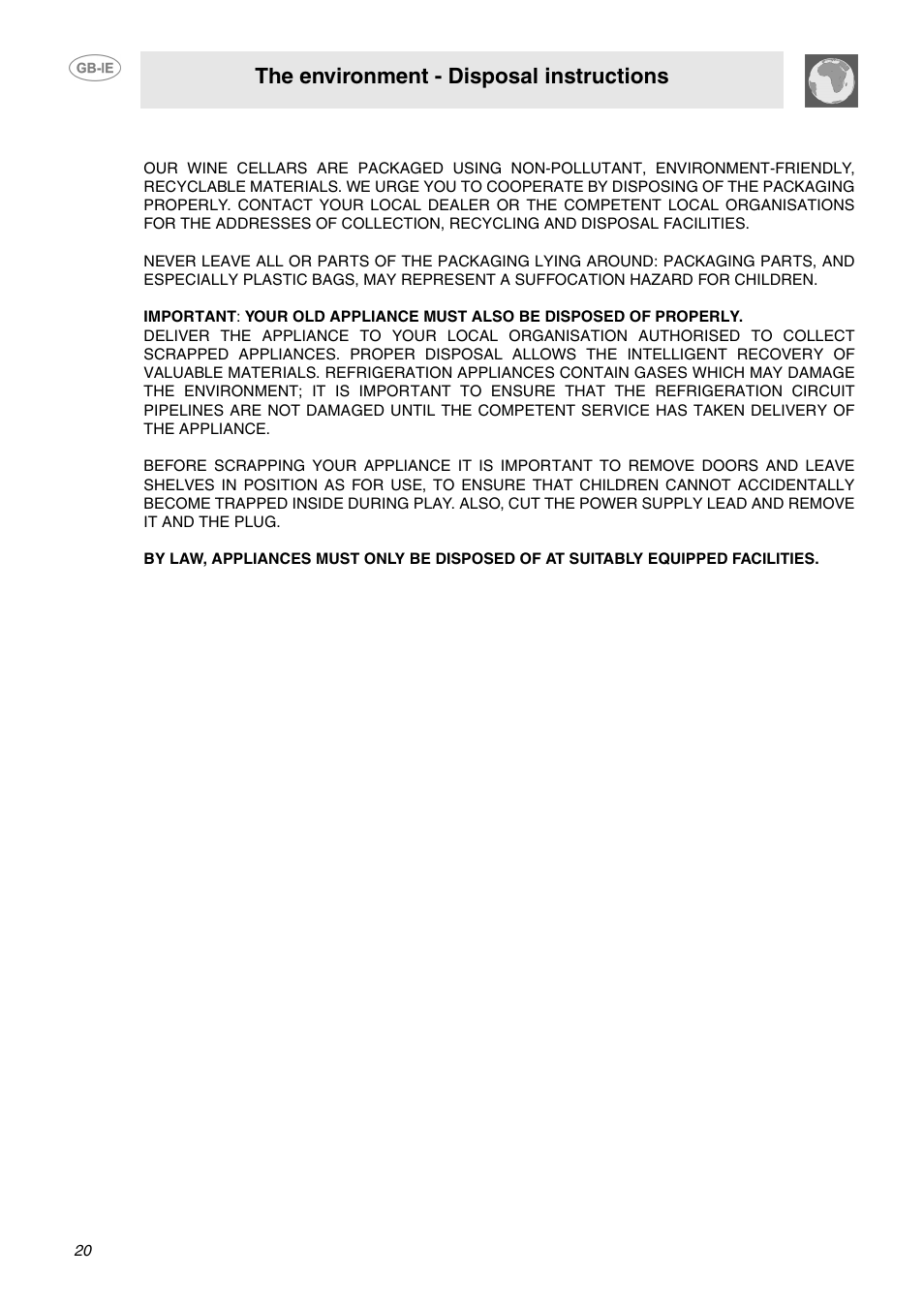 The environment - disposal instructions | Smeg GB-IE User Manual | Page 2 / 16