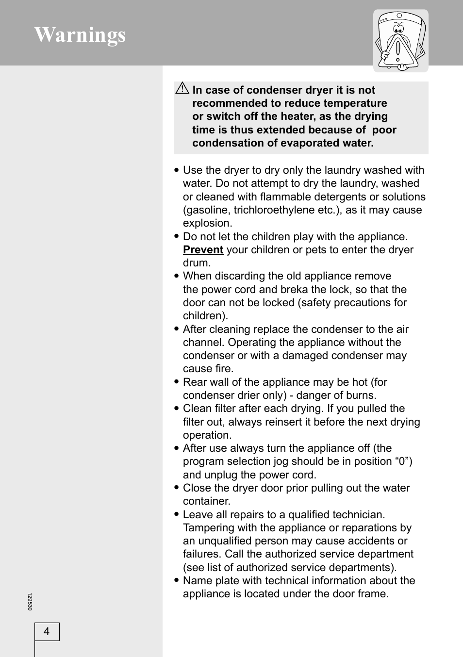 Warnings | Smeg DRY63CS User Manual | Page 4 / 32