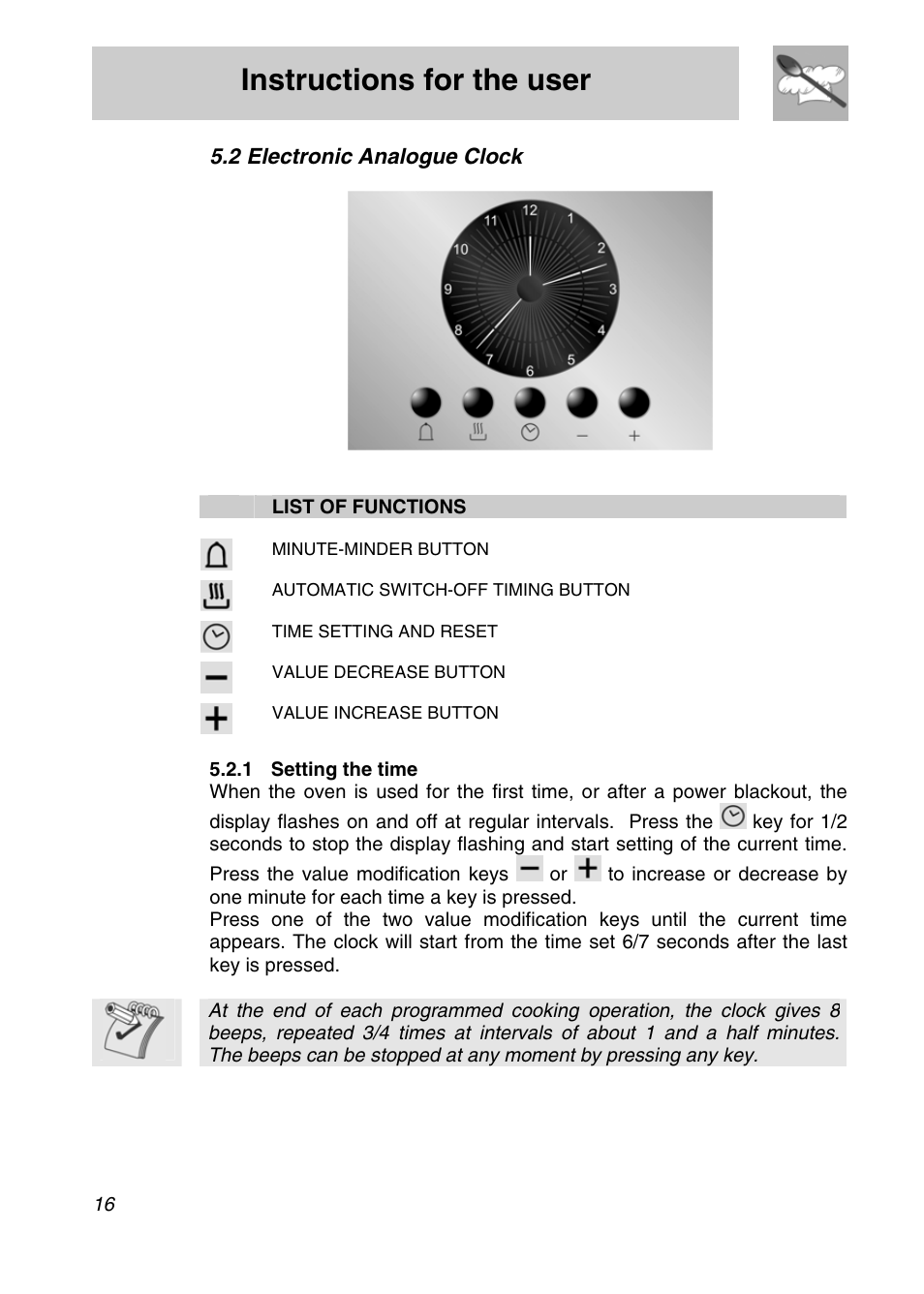 Instructions for the user, 2 electronic analogue clock | Smeg A11A-5 User Manual | Page 14 / 32