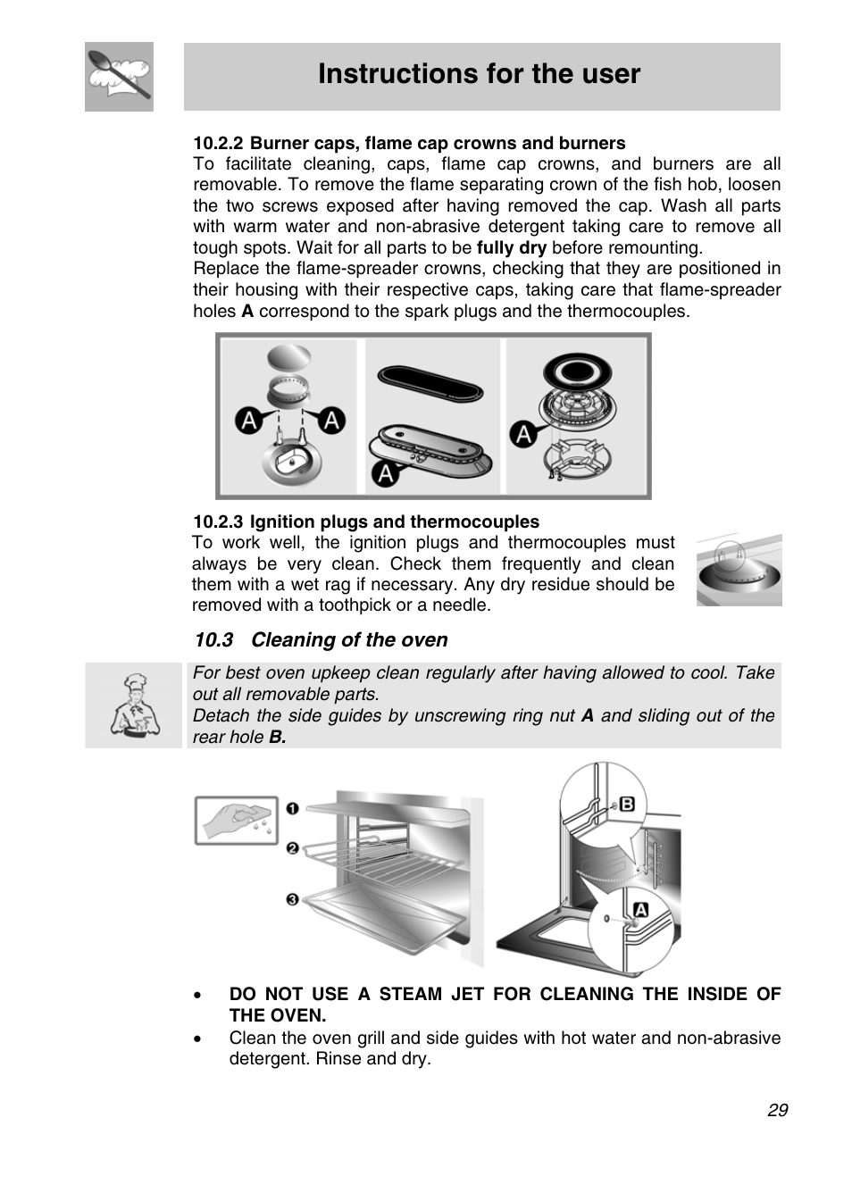 Instructions for the user, 3 cleaning of the oven | Smeg A11A-5 User Manual | Page 27 / 32