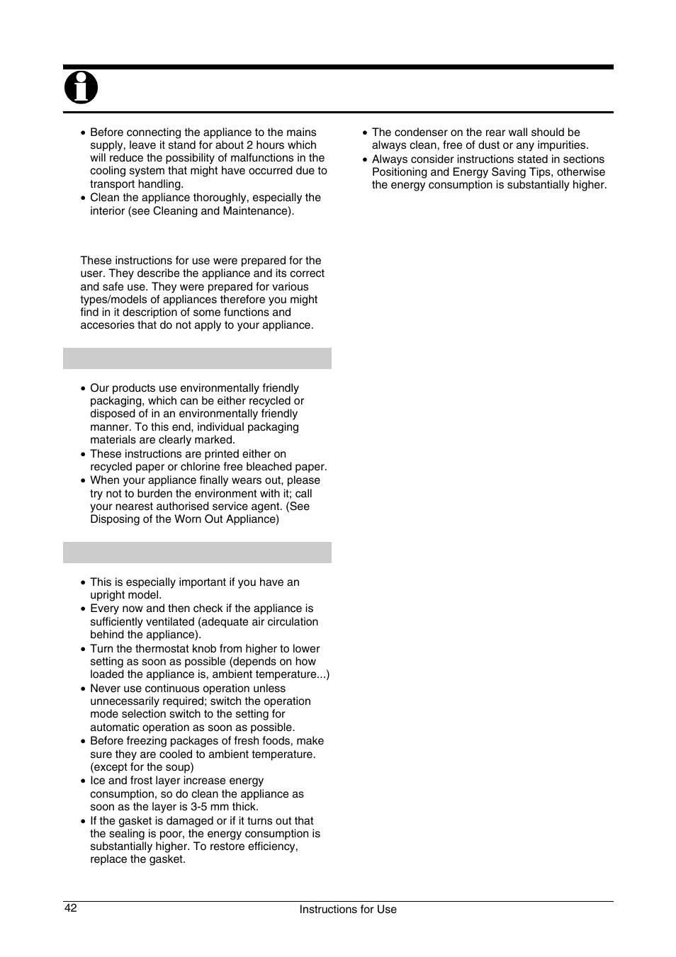 Before putting into use, We care for the environment, Tips for energy saving | Instructions for use | Smeg CV33B User Manual | Page 2 / 11