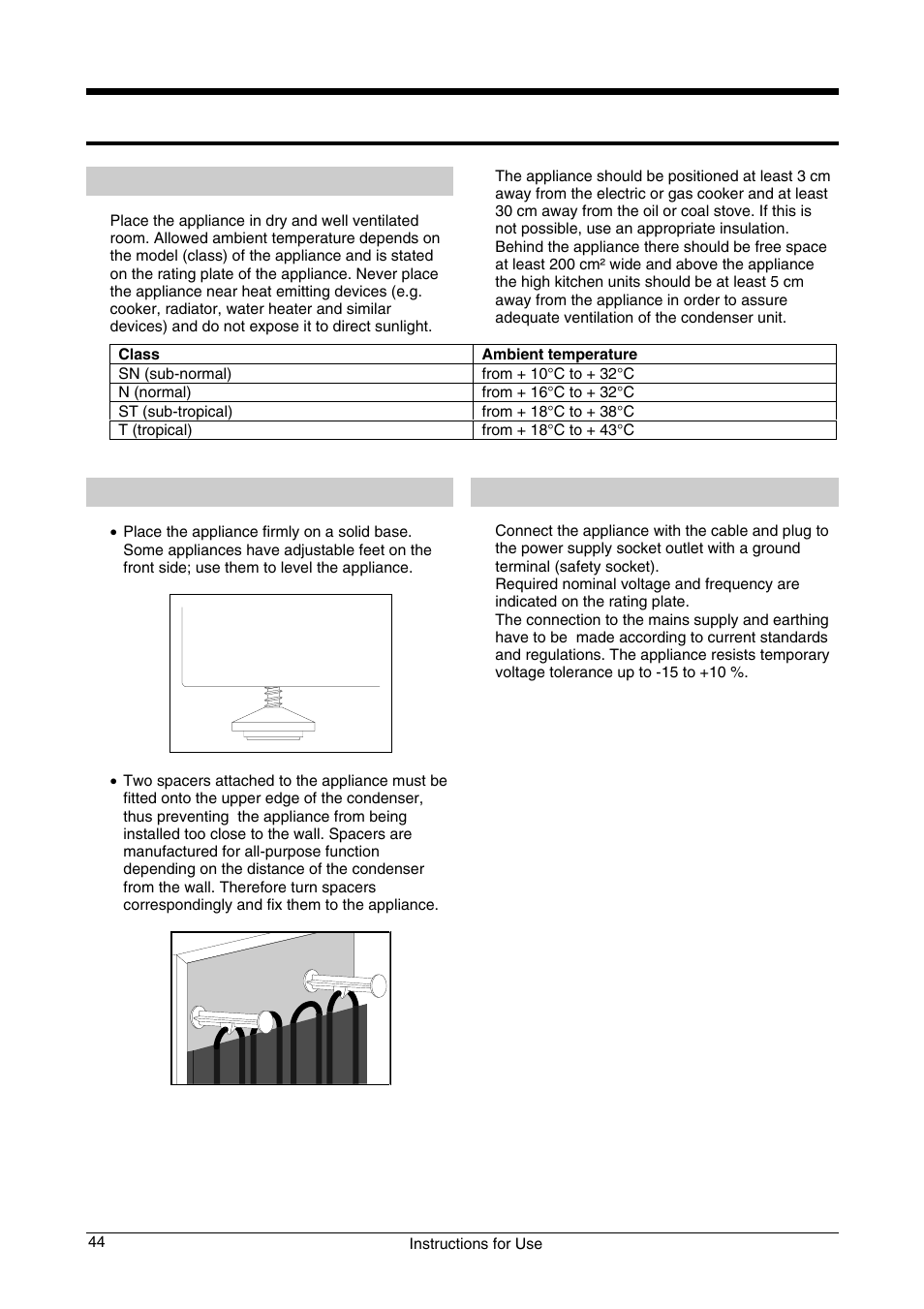 Placing and installation, Choosing the right place, Placing the appliance | Connection to power supply | Smeg CV33B User Manual | Page 4 / 11