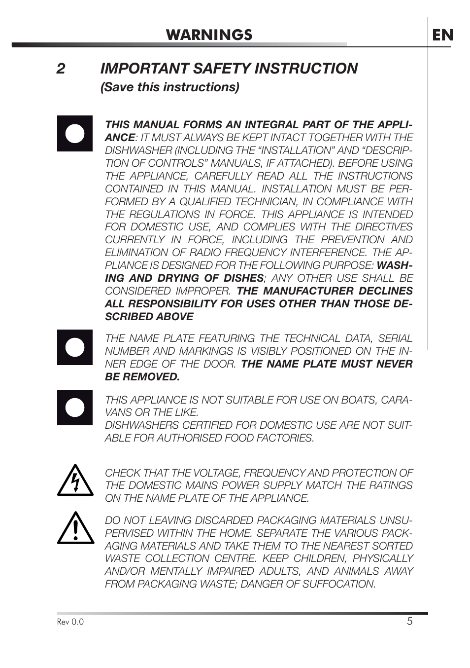 Warnings, 2important safety instruction, Save this instructions) | Smeg STA4645 User Manual | Page 22 / 93