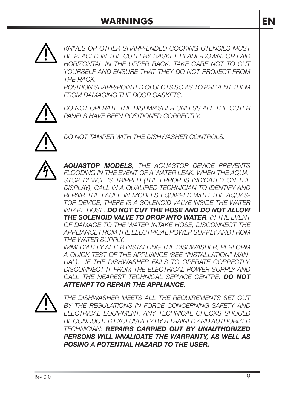 Warnings | Smeg STA4645 User Manual | Page 26 / 93