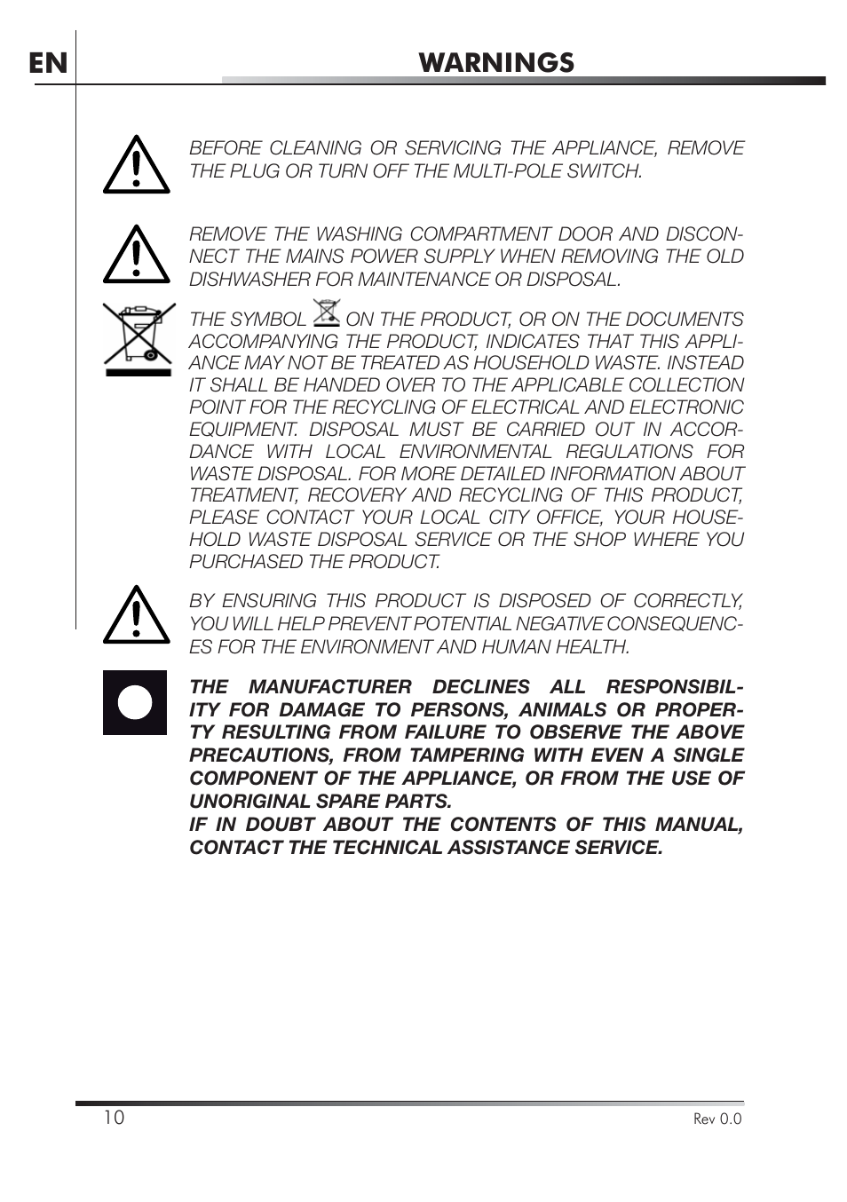 Warnings | Smeg STA4645 User Manual | Page 27 / 93