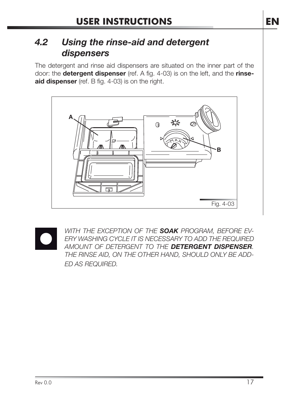User instructions, 2 using the rinse-aid and detergent dispensers | Smeg STA4645 User Manual | Page 34 / 93