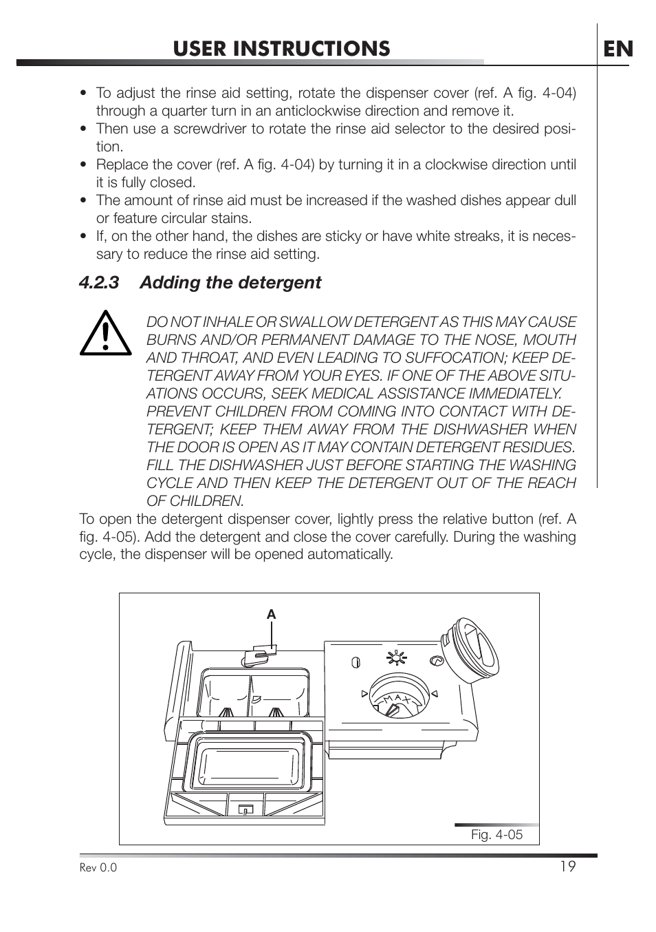 User instructions, 3 adding the detergent | Smeg STA4645 User Manual | Page 36 / 93