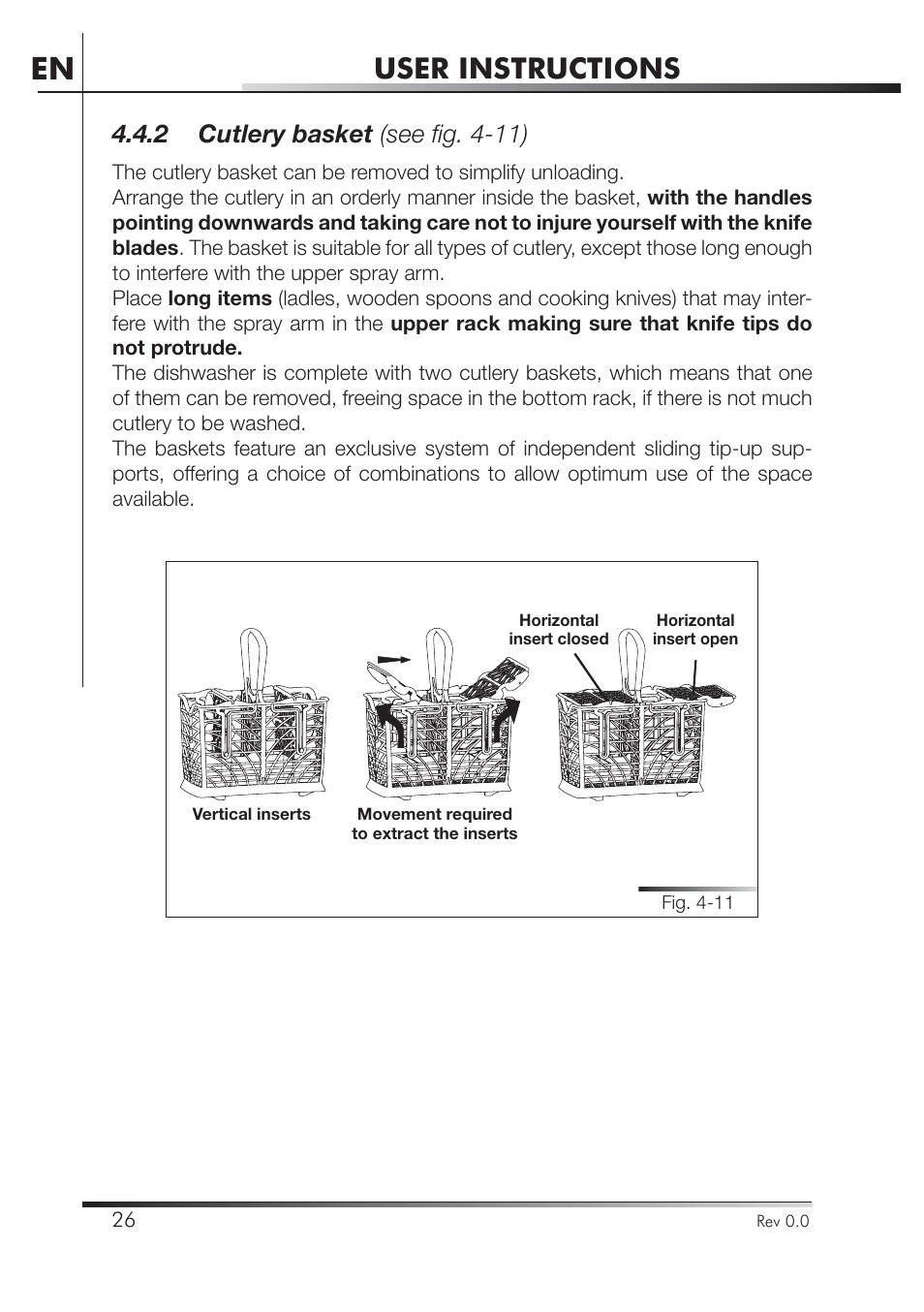 User instructions, 2 cutlery basket (see fi g. 4-11) | Smeg STA4645 User Manual | Page 43 / 93