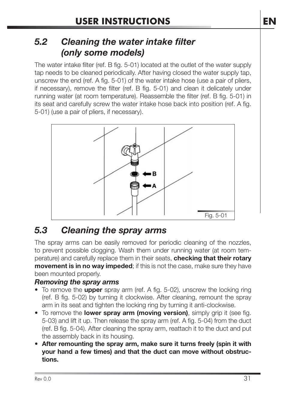 User instructions, 3 cleaning the spray arms | Smeg STA4645 User Manual | Page 48 / 93