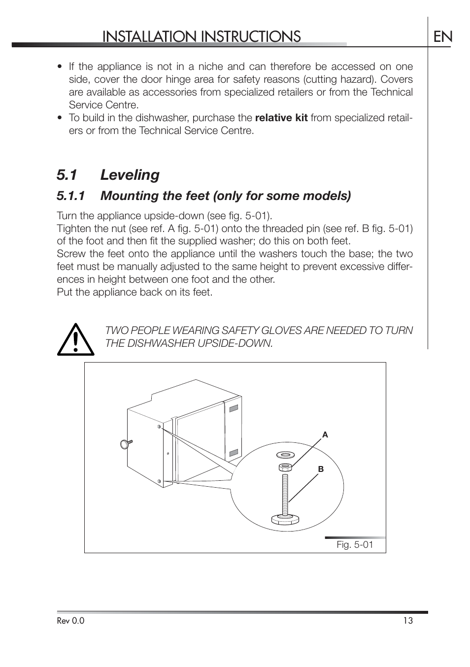 Installation instructions en, 1 leveling | Smeg STA4645 User Manual | Page 67 / 93