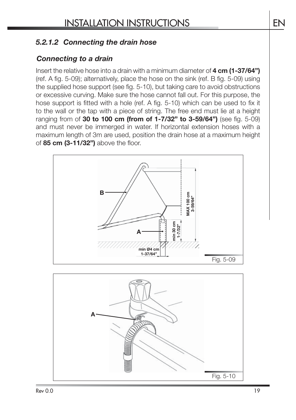 Installation instructions en, 2 connecting the drain hose connecting to a drain | Smeg STA4645 User Manual | Page 73 / 93