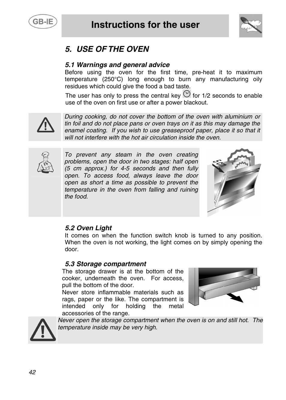 Instructions for the user, Use of the oven | Smeg A41C-5 User Manual | Page 14 / 26