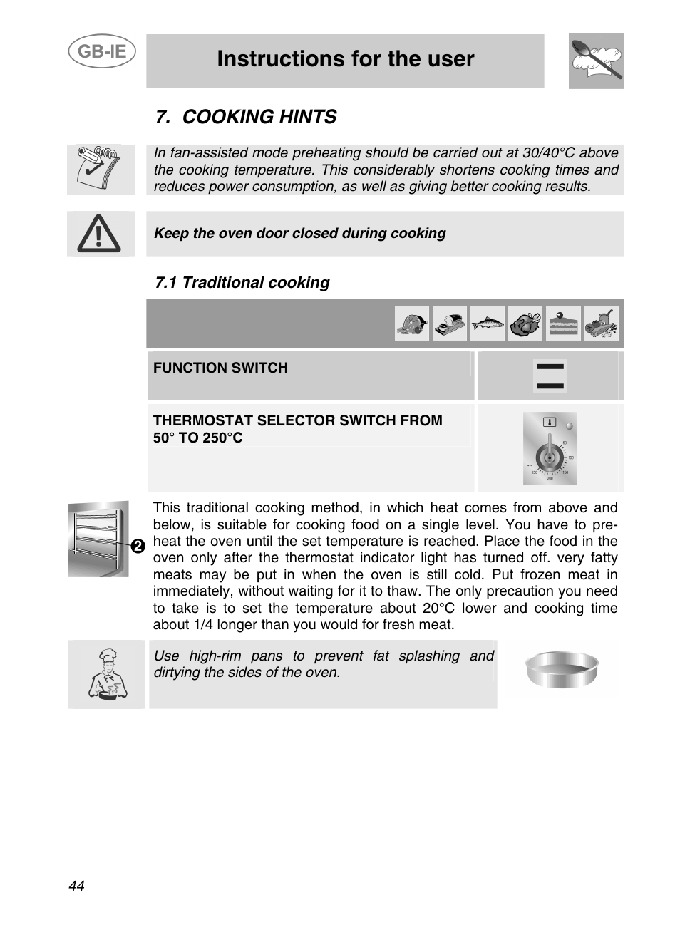 Instructions for the user, Cooking hints, 1 traditional cooking | Smeg A41C-5 User Manual | Page 16 / 26