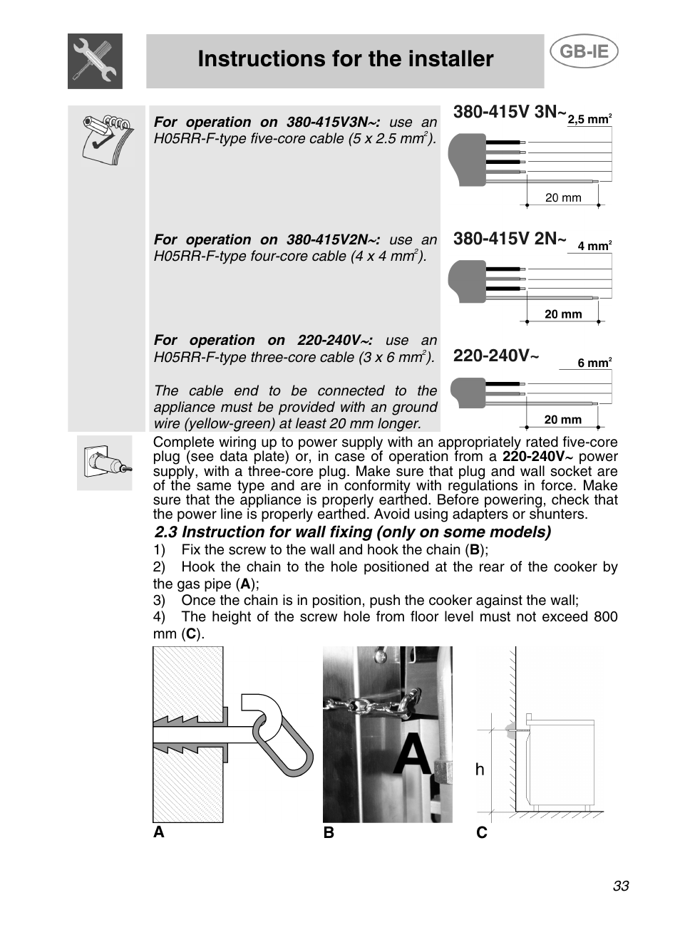 Instructions for the installer | Smeg A41C-5 User Manual | Page 5 / 26