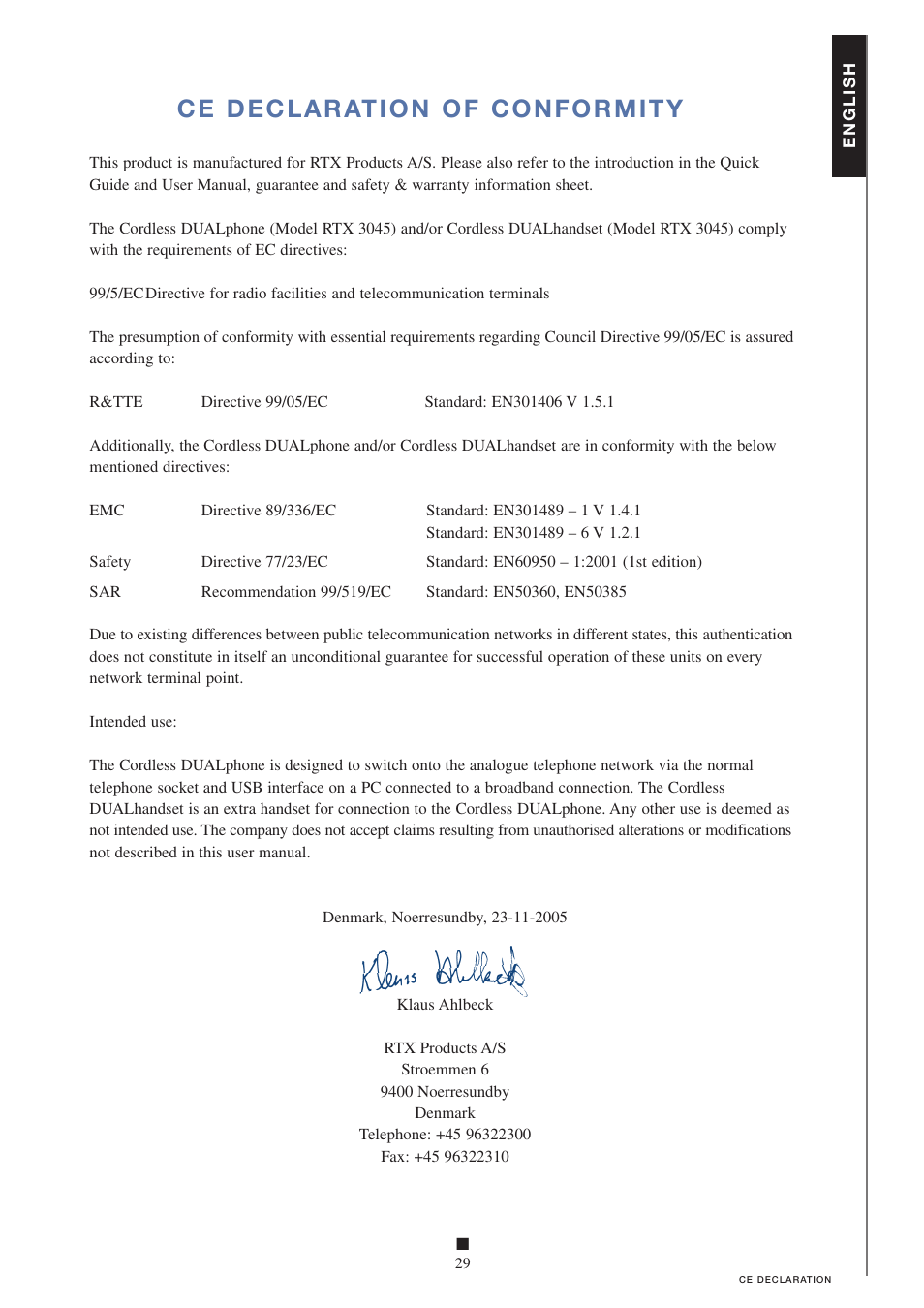 Ce declaration of conformity | Skype 95100353 User Manual | Page 29 / 29